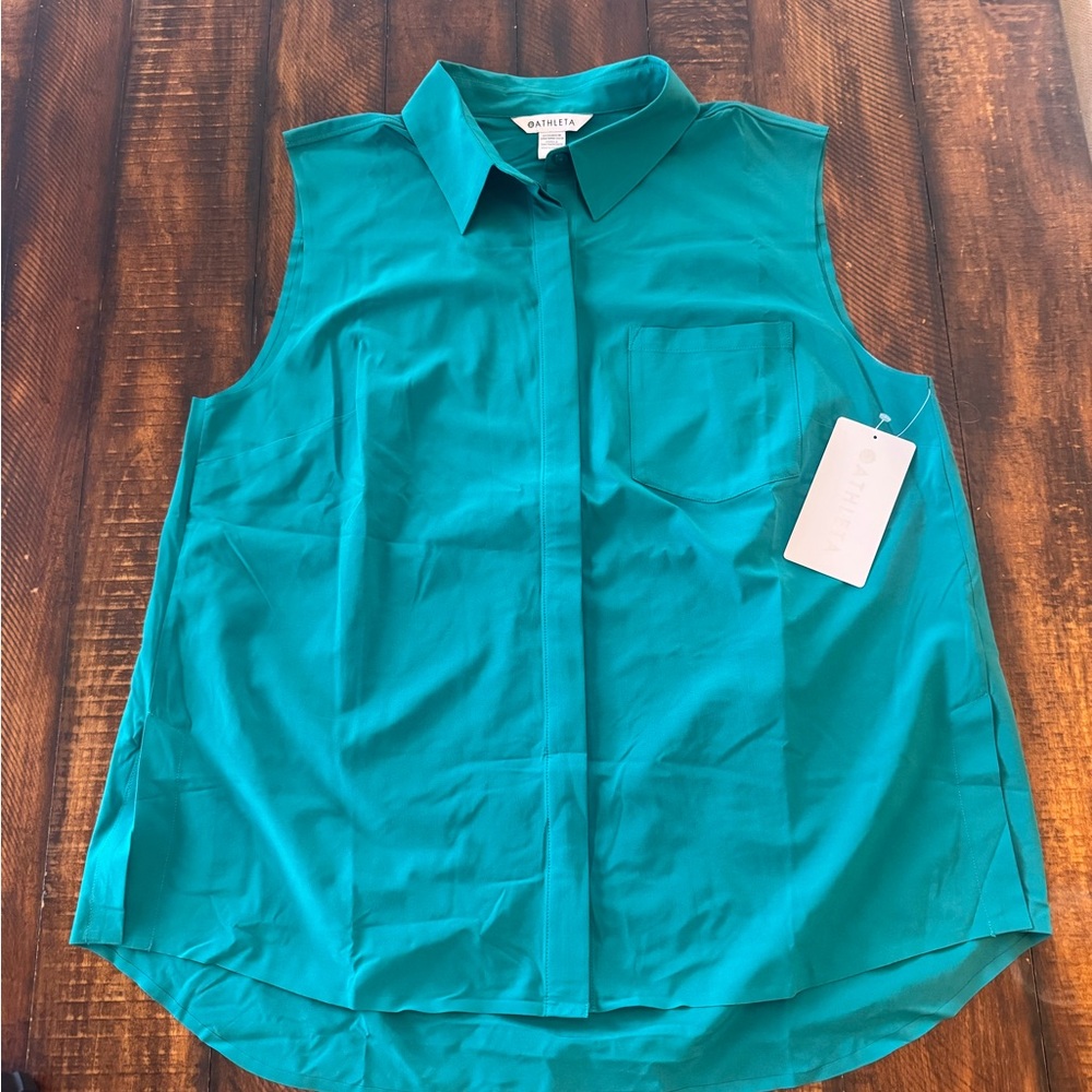 Athleta Everlasting Tank Sleeveless Green Button-Front Blouse
